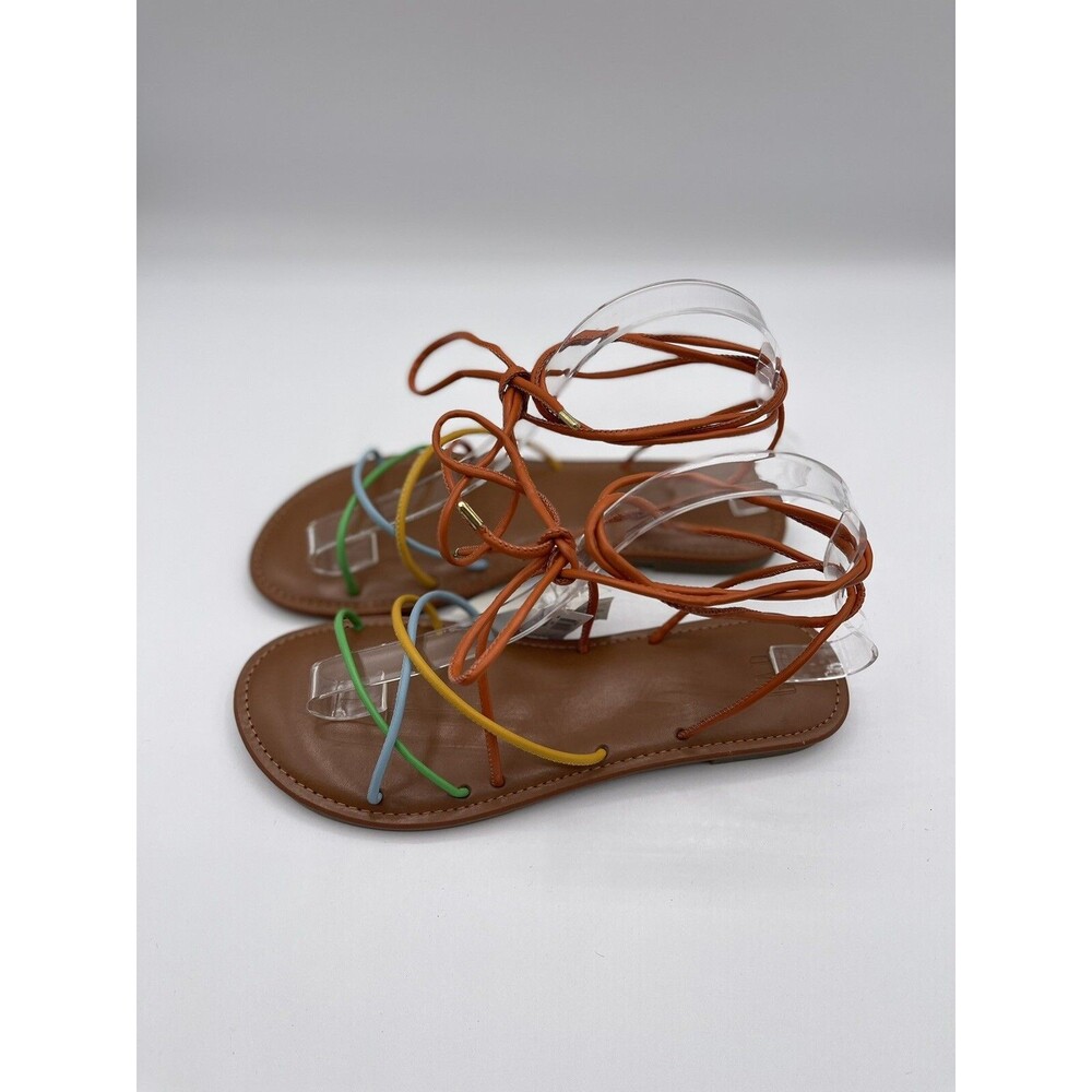 Gap Sandal Women Brown Boho Strappy Lace up Rainbow Stripes Shoes Size 6 NWT